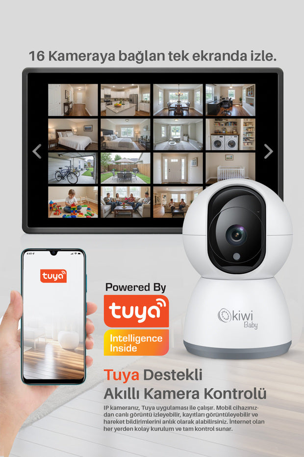 Bebek Kamerası | 355° Dönüş & Gece Görüş & Wi-Fi & Tuya Uyumlu