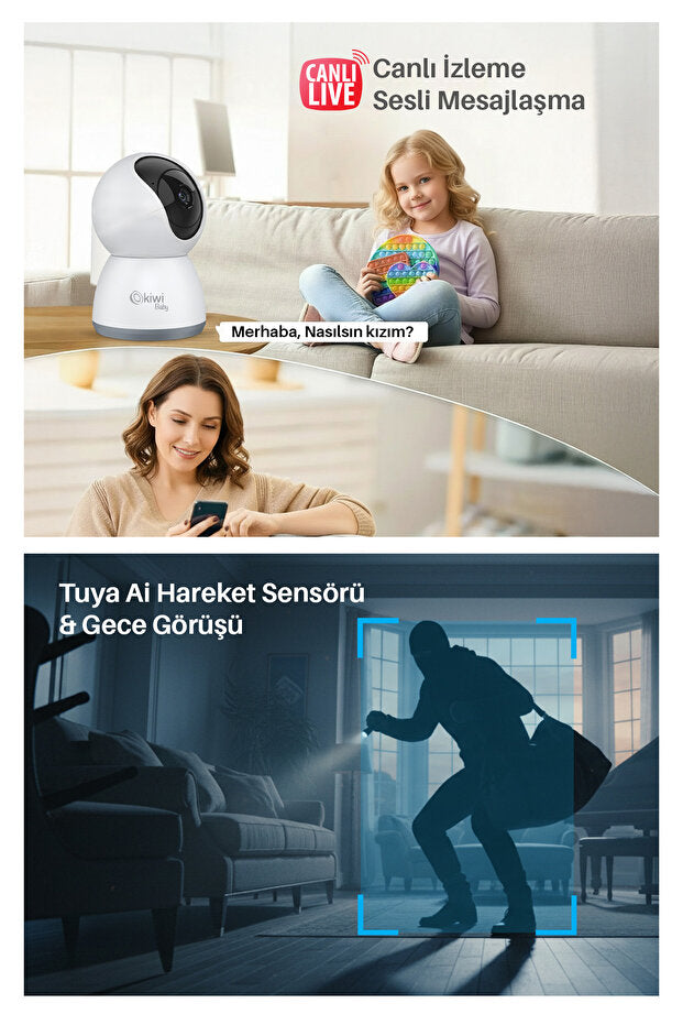 Bebek Kamerası | 355° Dönüş & Gece Görüş & Wi-Fi & Tuya Uyumlu