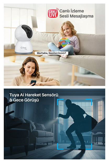 Bebek Kamerası | 355° Dönüş & Gece Görüş & Wi-Fi & Tuya Uyumlu