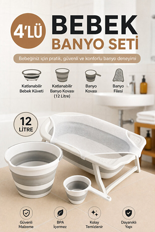 Bebek Küveti  Katlanır  Banyo Seti  Hediye Fileli