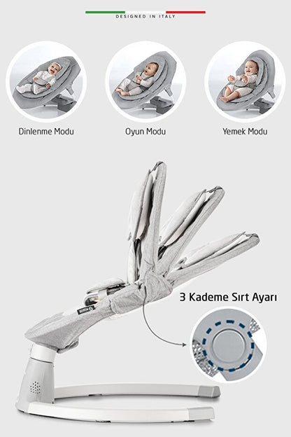 Elektrikli Otomatik Sallanan Kademeli Ana Kucağı Gri