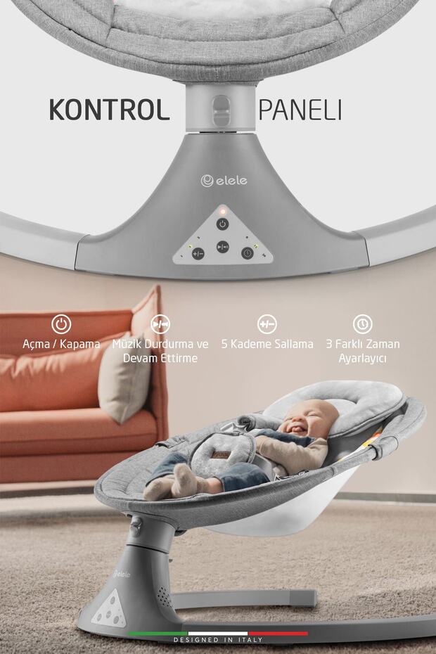 Elektrikli Otomatik Sallanan Kademeli Ana Kucağı Gri