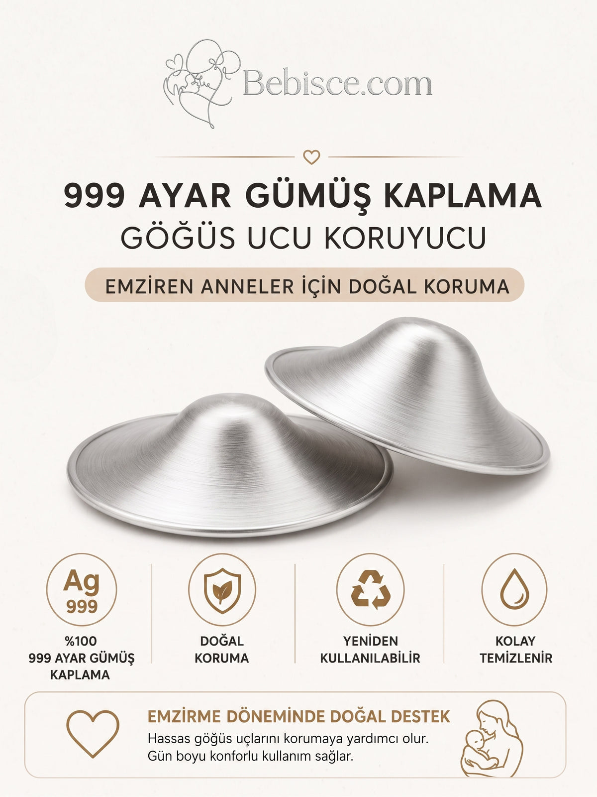 Gümüş Kaplama Göğüs Ucu Koruyucu Kapağı Bebisce.com